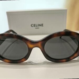 Celine Tortoiseshell Oval Sunglasses - Brown Frame, Dark Gray Lenses